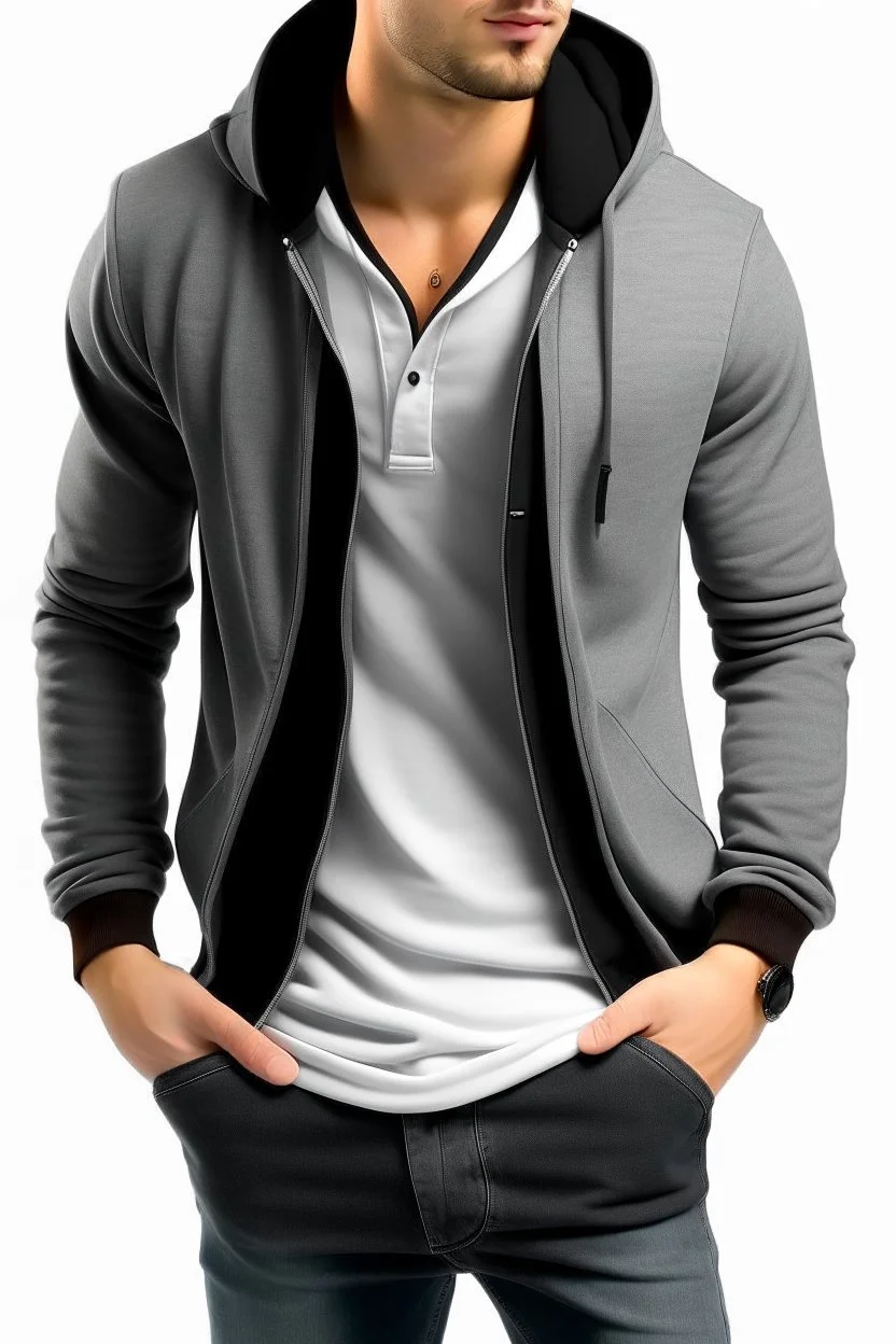 Man's Casual Blazer with a grey hoodie Atached