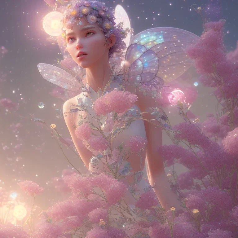 subtle transparent fairy flower in a galactic ambiance, delicate colors, in the foreground, full of details, smooth，soft light atmosphere, light effect，vaporwave colorful, concept art, smooth, extremely sharp detail, finely tuned detail, ultra high definition, 8 k, unreal engine 5, ultra sharp focus