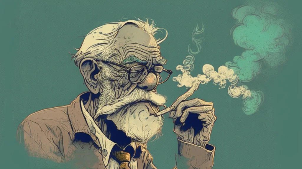 Old man smoking comic style