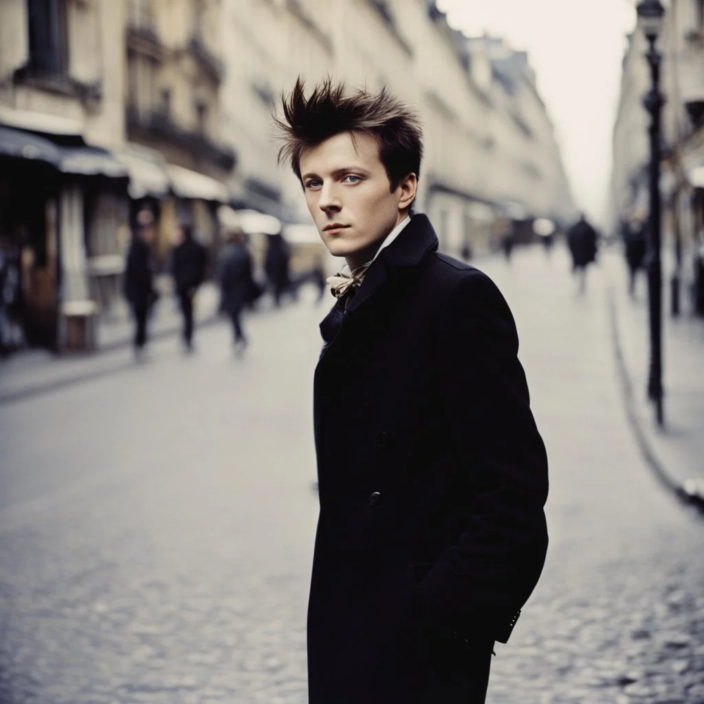 Color picture in the Streets of Paris: Biographie, photographie et citations de Arthur Rimbaud. Jean Nicolas Arthur Rimbaud est un poète français (with a messy hairdo,)