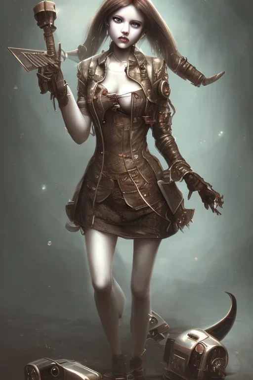 cute girl Horror junk Android, steampunk,