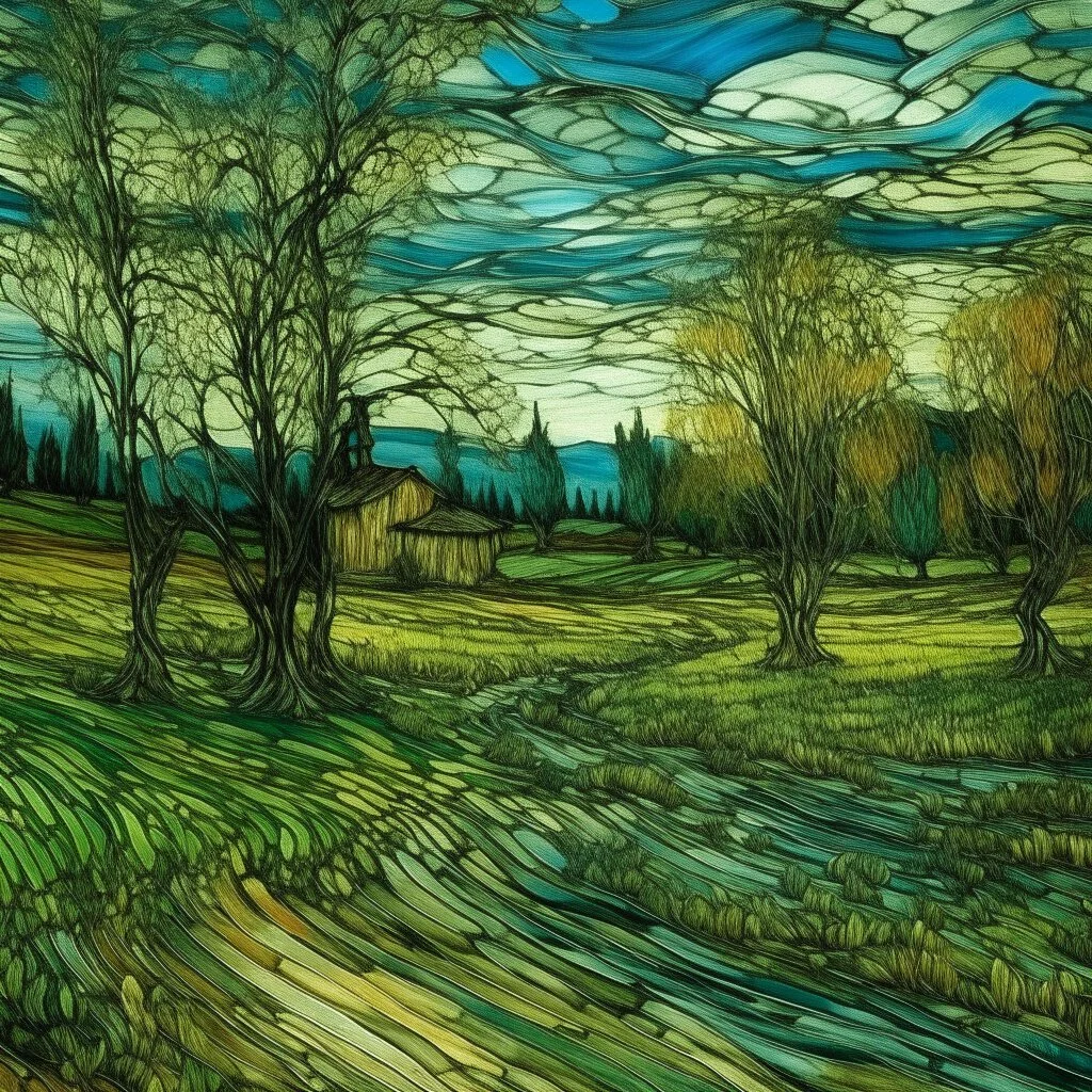 A green plain filled with trees painted by Vincent van Gogh