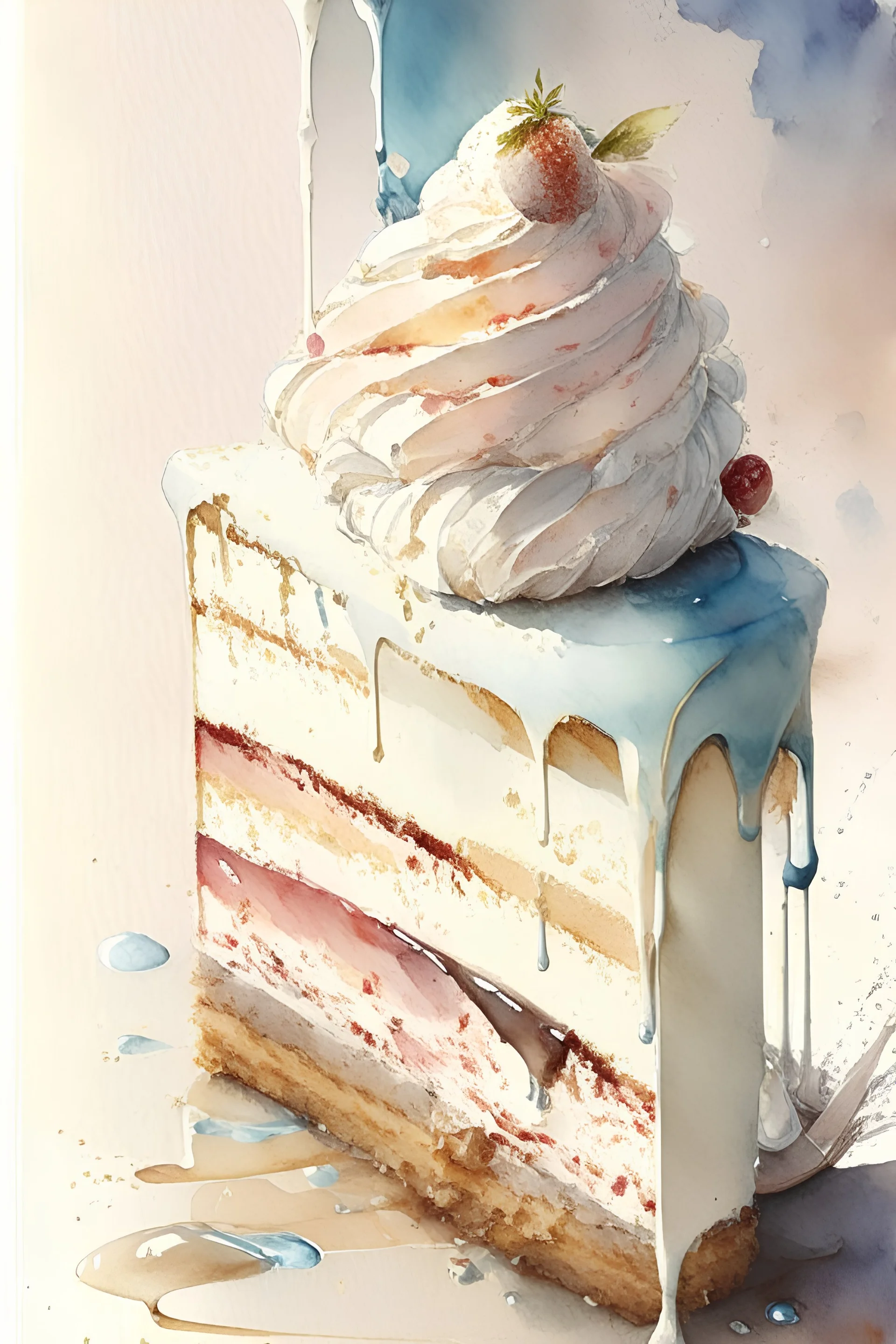 creamcake with icecream, Watercolor, trending on artstation, sharp focus, studio photo, intricate details, highly detailed, by greg rutkowski