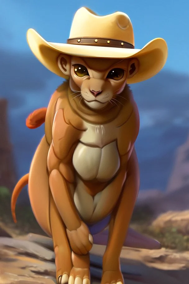 Portrait of a cute camelion with a cowboy hat. Anime