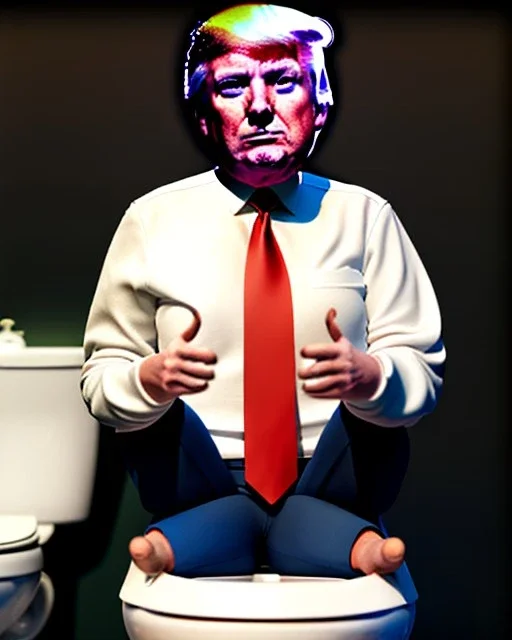 Donald Trump sitting in toilet scene, pants down, realistic image, hooper style, casual, concept art, smooth, unreal engine 5, god lights, ray tracing, RTX, lumen lighting, ultra detail, volumetric lighting, 3d.