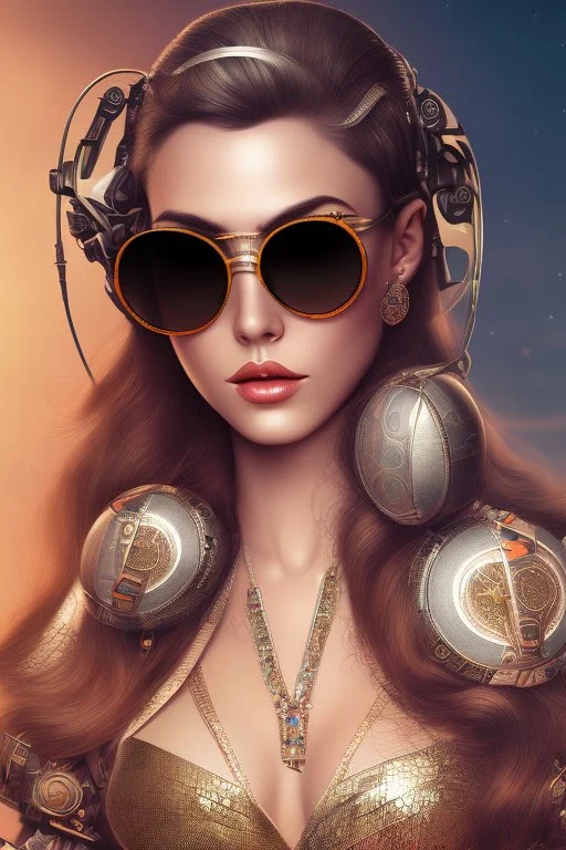 Retro-futuristic , detailed face. Beautiful woman. big retro sunglasses, body tattooed, Full body long shot , highly detailed, hyper detailed , 8K, HD