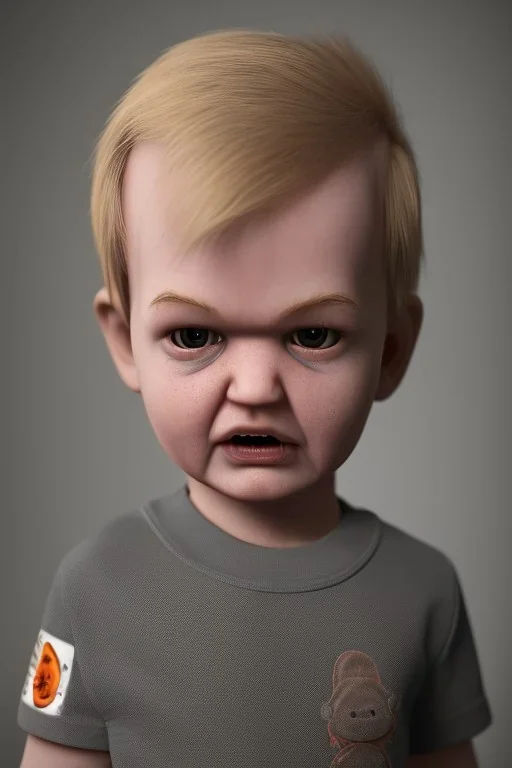 Dahmer toddler, full body, angry, bokeh, hyper realistic