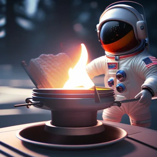 astronaut cooking marshmallows on barbecue unreal engine 5, octan render