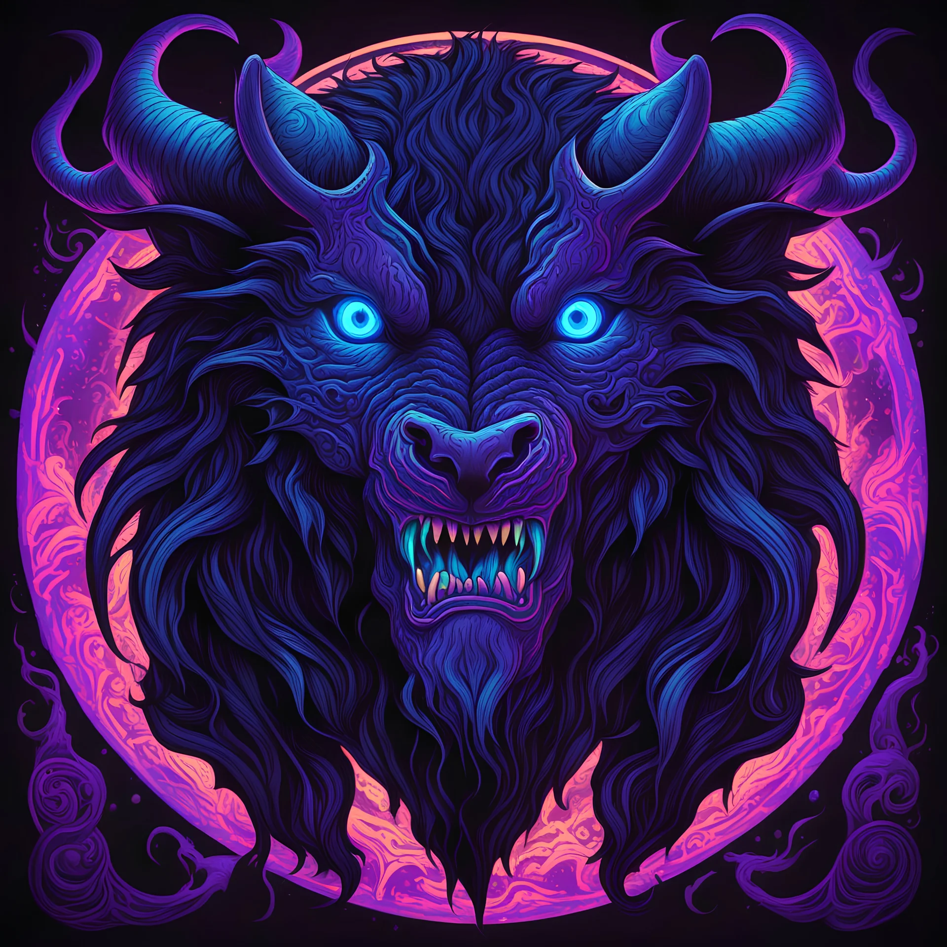 Mythic Beast Skoll in black light art style