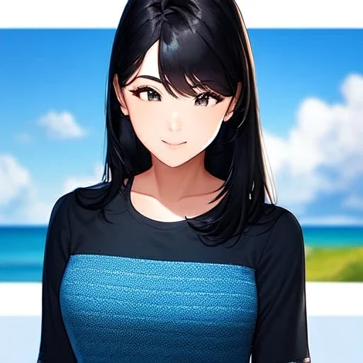 black haired woman, casual clotting, realistic, HD4k, watery cloud background, close up shot,