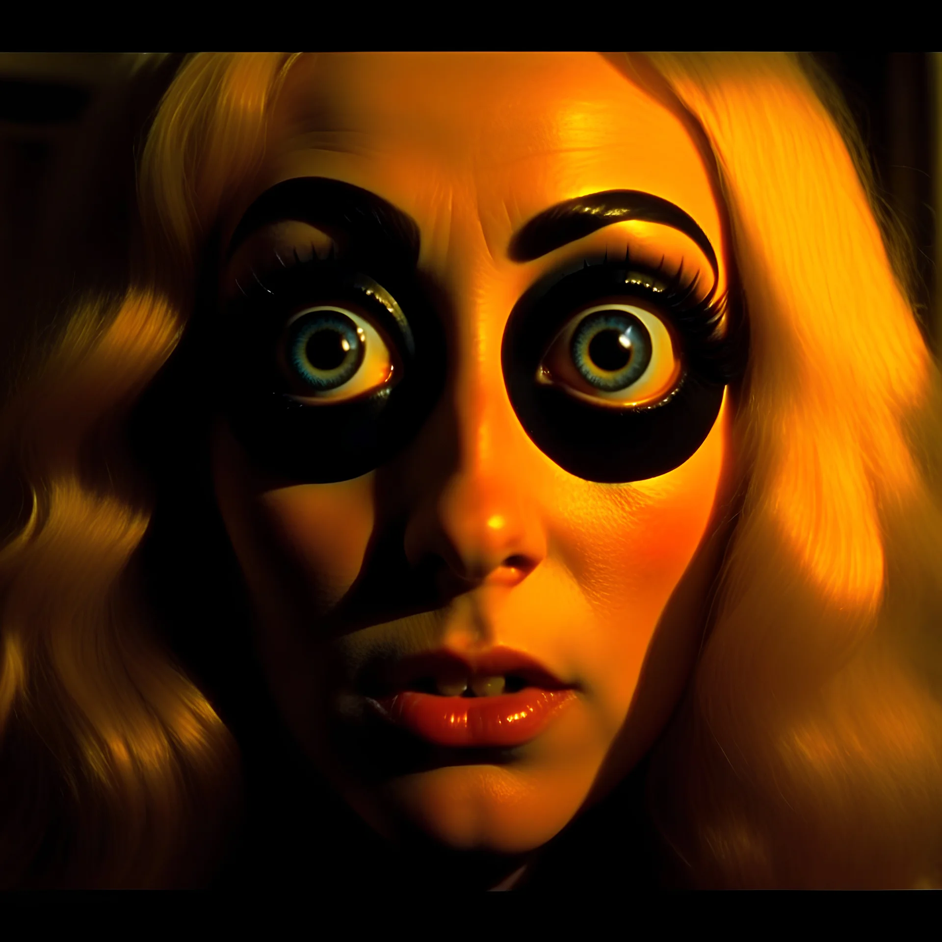 Spooky, ultra realistic distress, dining, ultra realistic hot woman, giant eye, organic hot bondes, dynamic, anguish, excited and lively scene, hypermaximalist figures, Creepy the Ring Alfred Hitchcock, Sam Raimi, insanely detailed, sinister, John Carpenter, Dario Argento, ornate