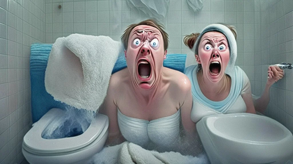 towel in the toilet overflow while married couple freak out