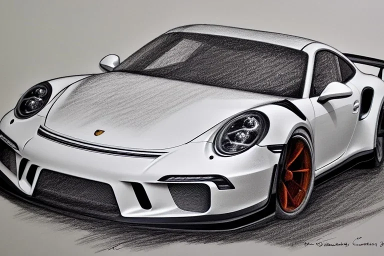 technical concept study, pencil sketch, 2023 porsche 911 gt3 rs custom, 35mm, centered view, pivot on gt3