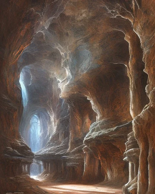 mystical silver mine, Neo-Impressionism, detailed, minecart, rocks,