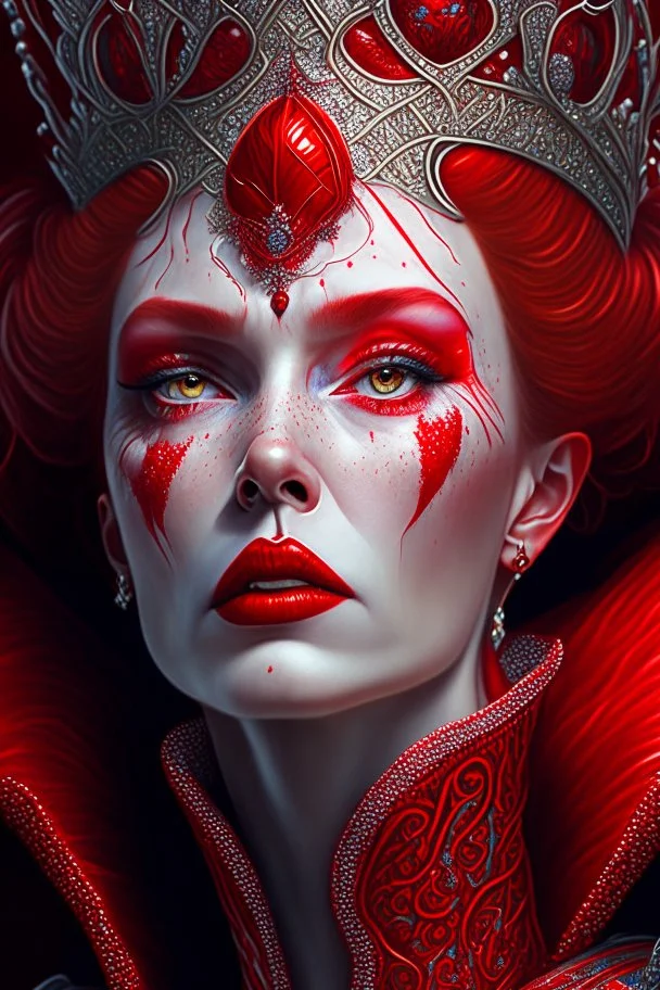 The resplendent and regal Red Queen a captivating subject depicted in a mesmerizing and intricately detailed hyperrealistic highresolution artwork has been causing a stir and capturing the attention of online art communities on popular platforms such as Artstation and Deviantart, the red queen emanates an air of captivating authority in this hyperrealistic high-resolution artwork, her every feature is meticulously depicted with intricate details that mesmerize the viewer, the artwork, trending o