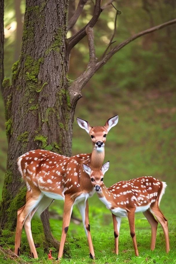 "look Alina my love: we found Deery the deer, what a chance! and she can speak, this is so great! Deery, please eat some of these tasty mushrooms with us" Deery eats some of the mushrooms and smiles. "Thank you, thank you, thank you." "Goodbye my deary." "See ya soon my love." "Good bye Deery." "I love you, Alina." > make love to Alina and to Deery together, we are three magic animals snorting in the wood, eating flowers and mushrooms. The sky is so blue, the faeries are back with us and sing