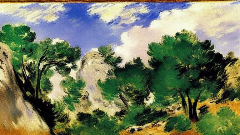 Big rocks, trees, clouds, edouard manet impressionism painting