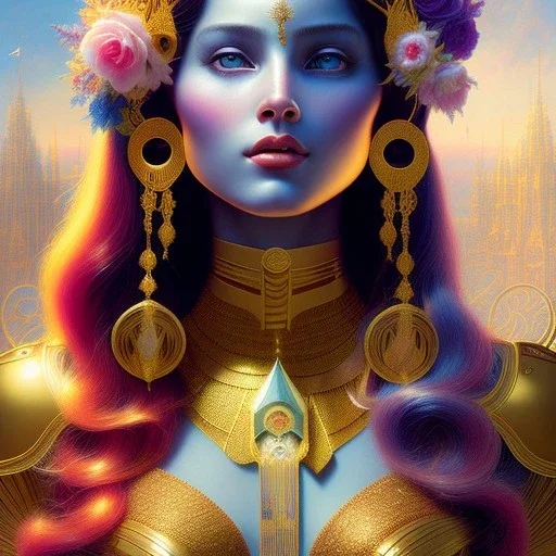 a beautiful girl in a morning dreamland, coherent design, symmetrical, vivid color, complementary color, golden ratio, detailed, sharp lines, intricate, rainbowshift, by james gurney, by brian froud, by Chie Yoshii,by alphonse mucha, by maxfield parrish, by karol bak, deviantart, octane render