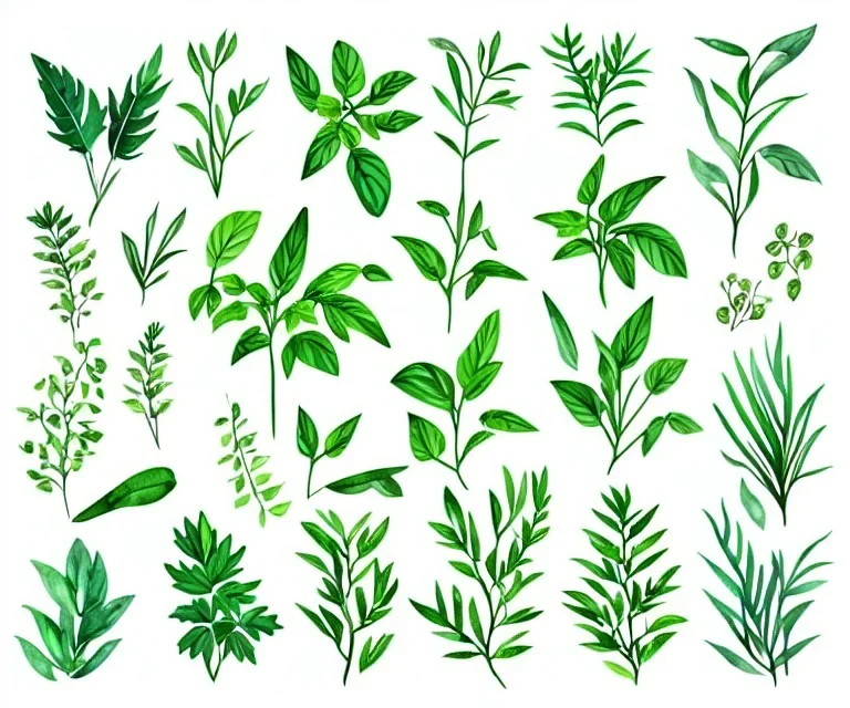 Vector plants and herb set illustration. Watercolor white backdrop