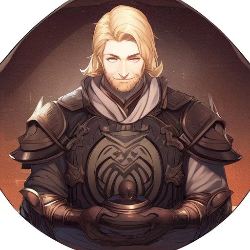 A nord male battlemage from Skyrim, full plate nordic armor, blond hair of medium length, hearty, smiling, thick short beard, an electric sphere in right hand, correct proportions