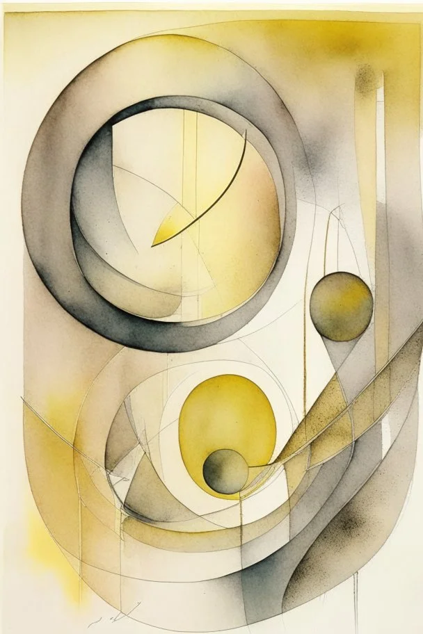abstract watercolour by barbara hepworth and paul klee in gold and grey