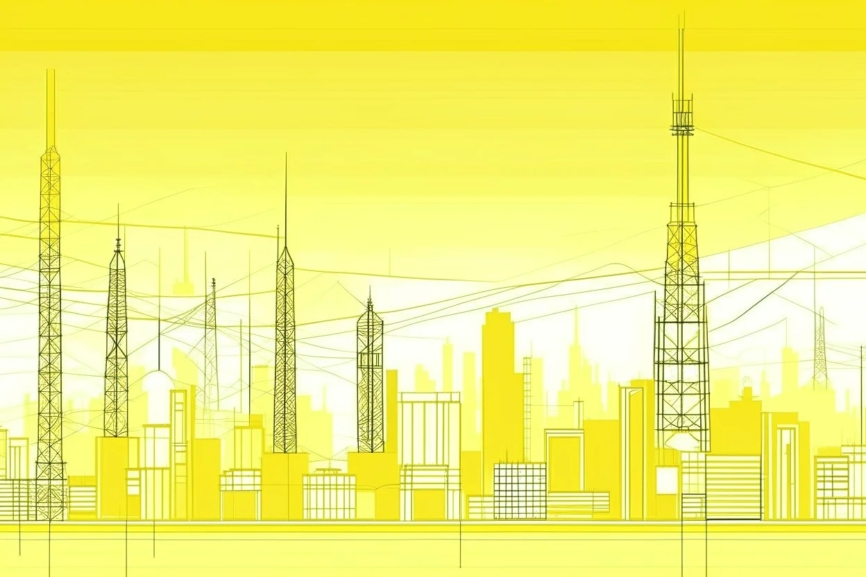 A light yellow city with electrical towers in Minimalism art style