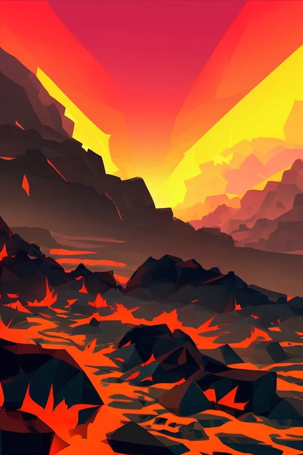 an inferno landscape with rocks cell shading