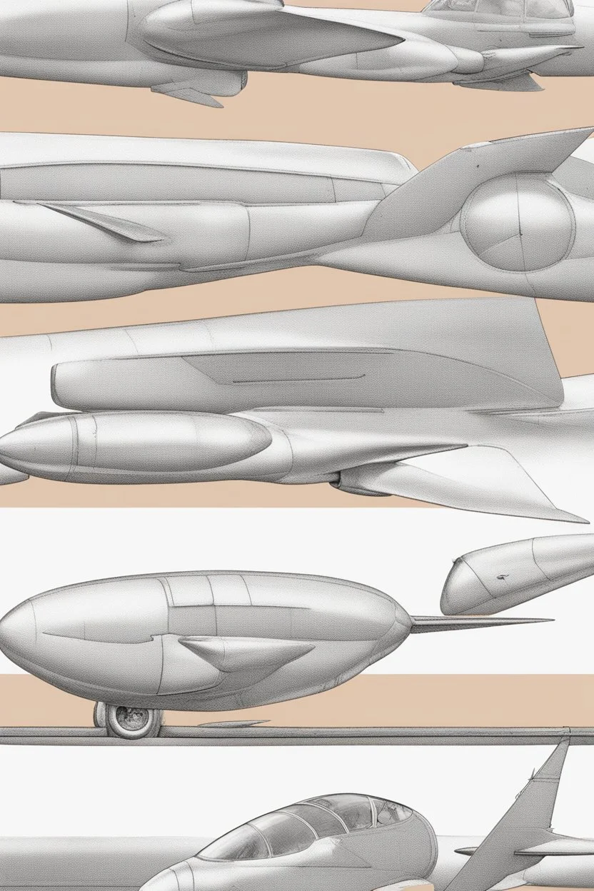 aeroplane inspired by shark with side view , quarter view and front view