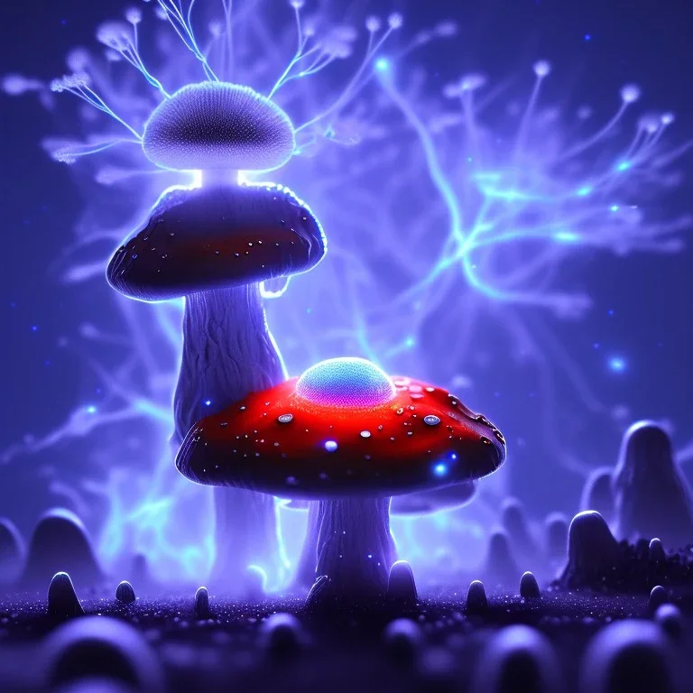 Spherical Frost metal magic armoured lightning glowing Mycelium MUSHROOM stars galaxy SPACE lANDSCAPE BURNING IN BLUE FLAMES hellfire abyss math chaos vivid cell