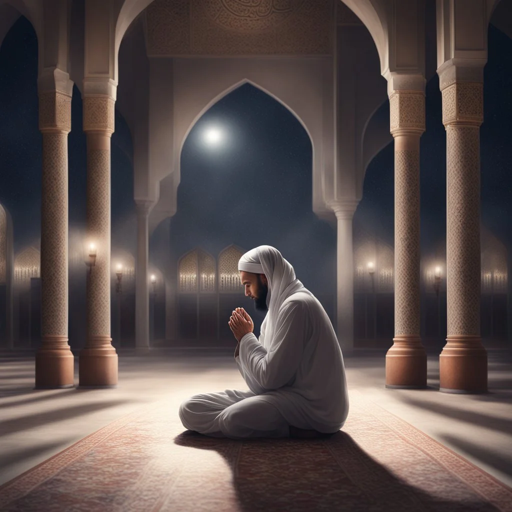 Hyper Realistic Muslim's praying matt in a mosque at night