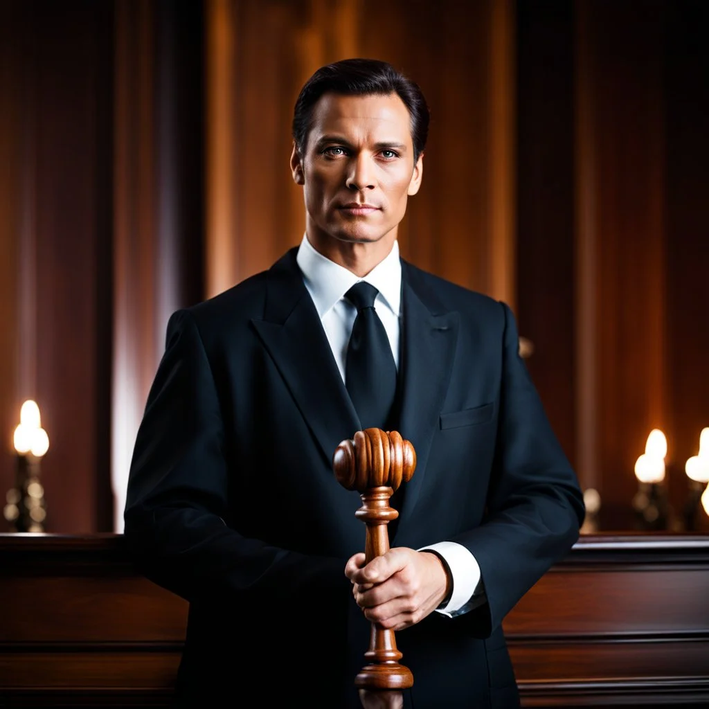 Picture of a handsome judge holding a gavel