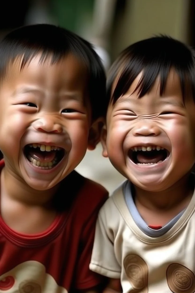 أطفال آسيويون لطفاء يضحكون