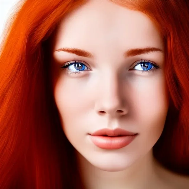 face of a beauty young woman head and gaze downcast with fine features and long red hair