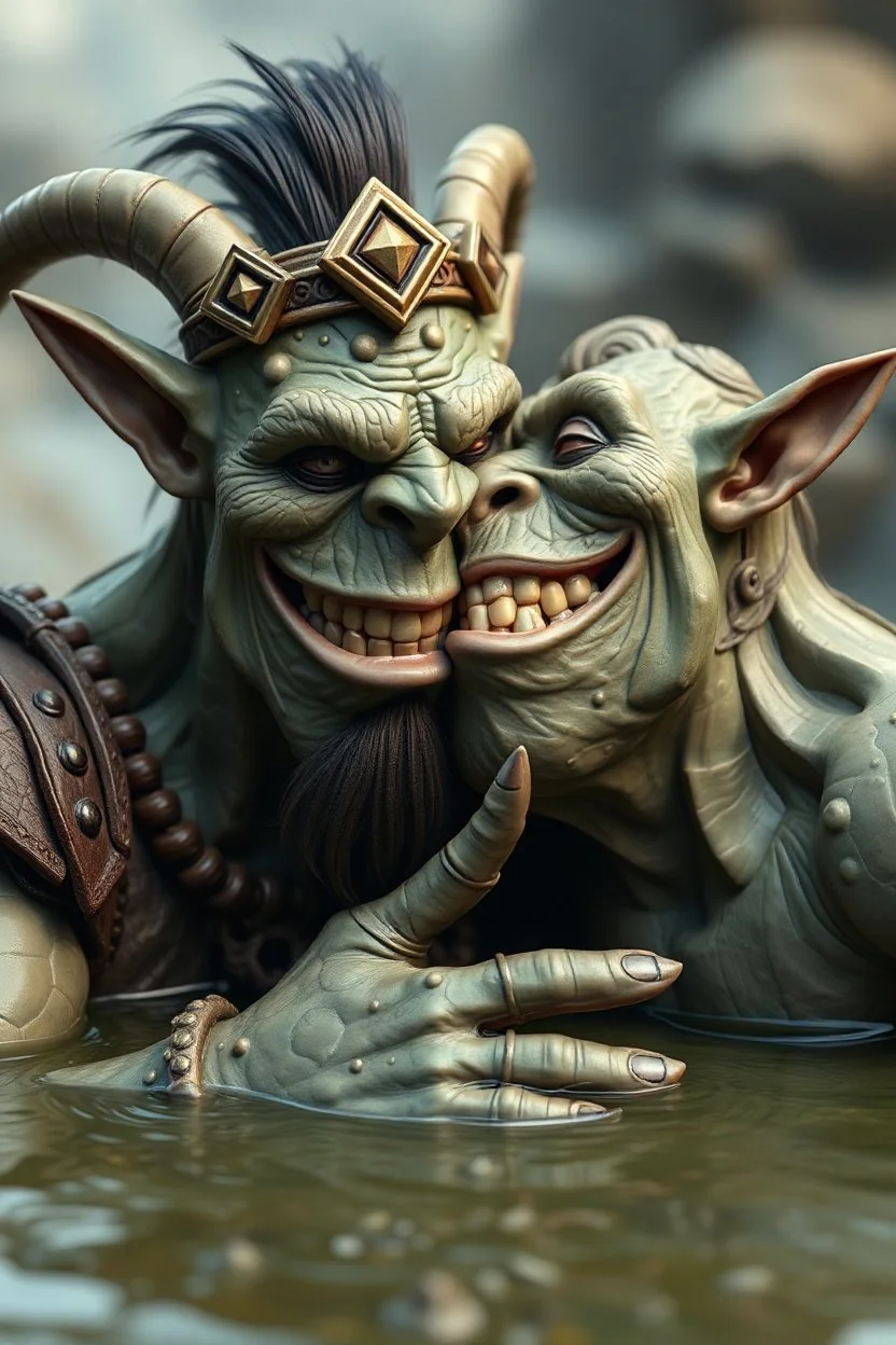 hi poly Mud luxury smiling psychic orcs kissing