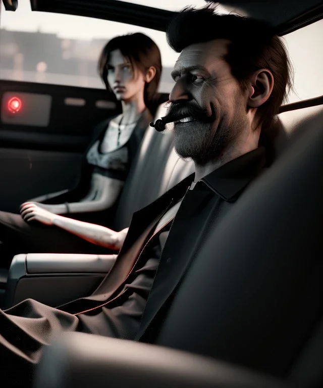 Ultra realistic back seat of limousine image, wide angle view, homeless men and woman, balls pool style, grunge clothing, hair, smoke, smile, soft color, highly detailed, unreal engine 5, ray tracing, RTX, lumen lighting, ultra detail, volumetric lighting, 3d, finely drawn, high definition, high resolution.