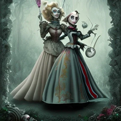 extrem tim burton style of the evil stepsisters, sharp focus