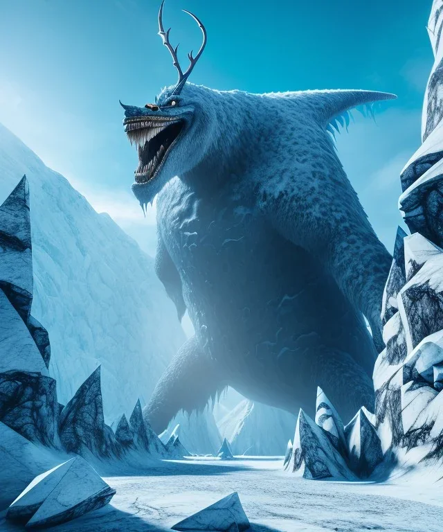 A giant creature frozen inside a mountain,midjourney style, 8k, photorealistic, cinematic lighting, dramatic, atmosphereric,