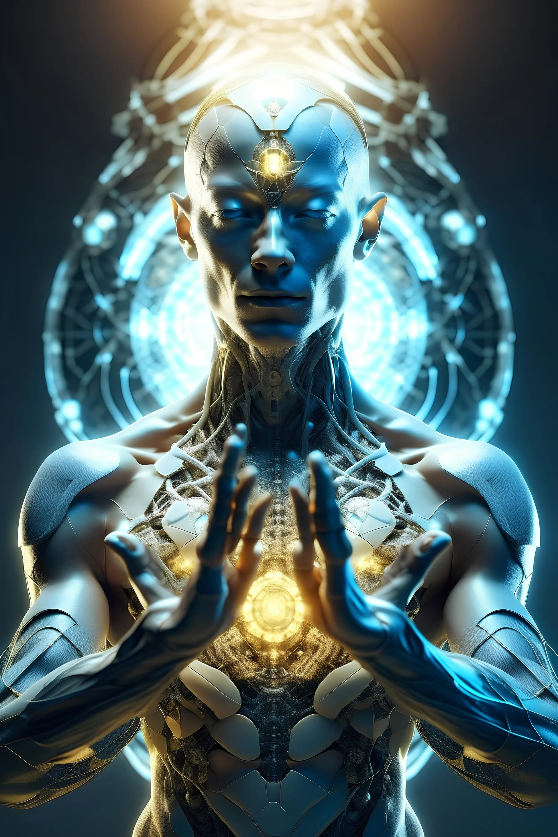 Futuristic deity of man with a wisdom of the world, and ambitions to change himself and the world