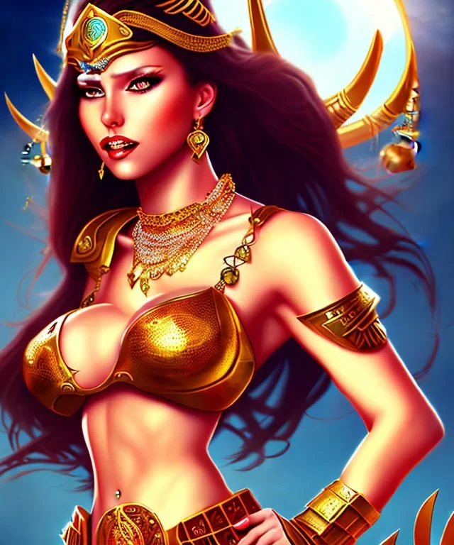 arabic milf, warrior princess, sunshine, sexy pose, necklace, fantasy art, no background