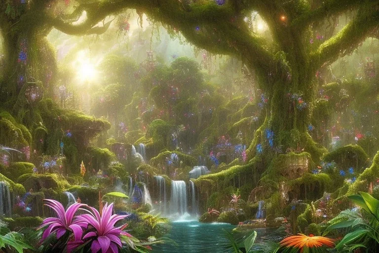 beautiful rain forest, 8k, hires, masterpiece, volumetric lighting, volumetric clouds, orchids, rubber trees, poinsettias, cacao trees, venus fly traps, passion flowers, peace lilies, brazil nut trees, mahogany trees, passion fruits, lianas, birds of paradise, strangler fig, quinine, stones, rocks, boulders, gorgeous, ultra realistic, highly detailed, sharp focus, meticulous, uhd, insanely detailed, small minutiae, tiny features, particulars, wideangle, ground level perspective, noise reduction