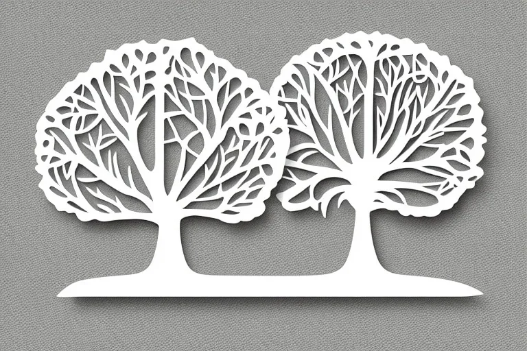 Vector tree illustration white background die cut