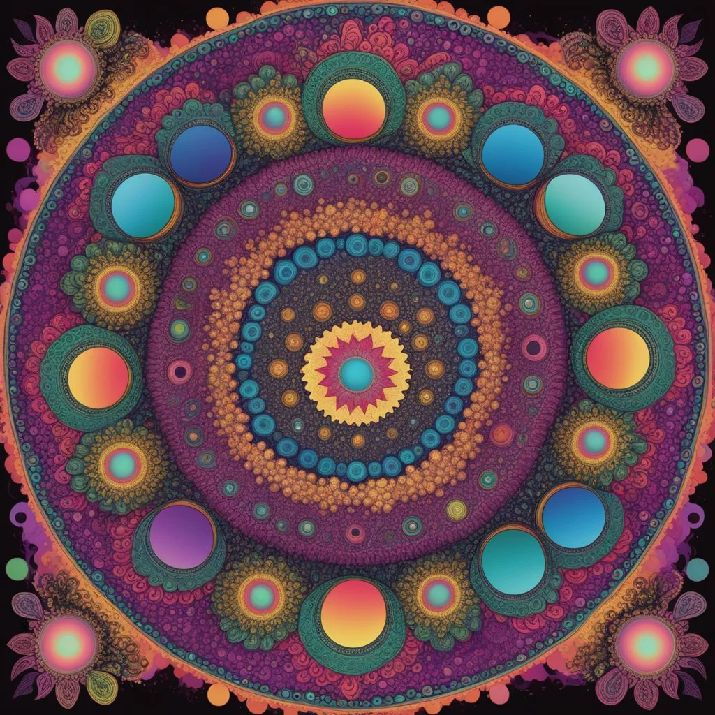 hip hop physchedelic fractal colourful mandala circles for an album cover