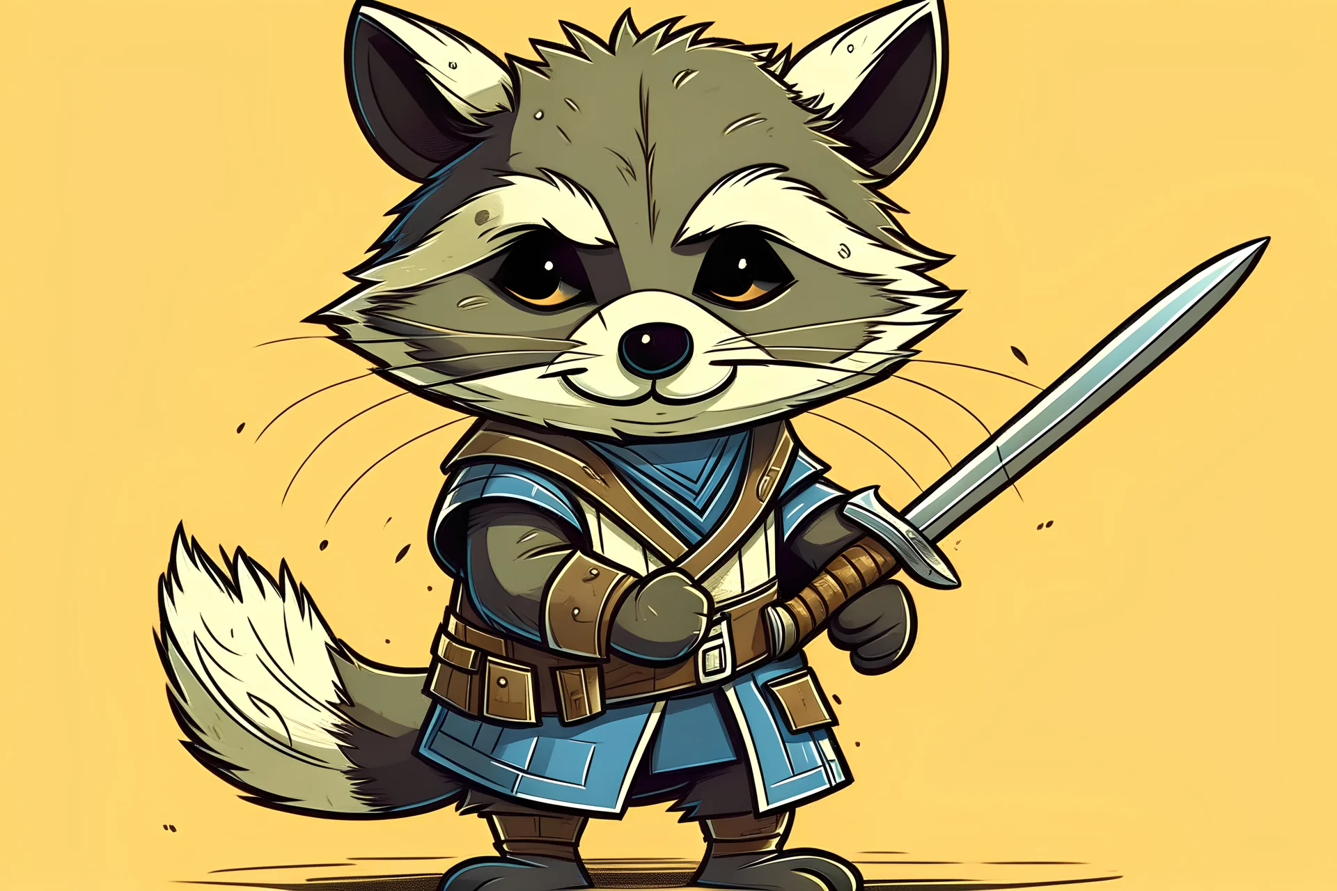 cartoon Racoon holding a sword