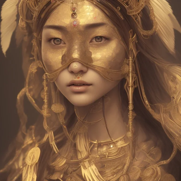 a wonderfull japanese, curves, indigenous clothing, silver long hair, hair covering one eye, ultradetailed fine art photo of a indian weet face portrait, 3 0 mm lens, golden ratio composition, detailed face, studio photography, very detailed,masterpiece, artstation, 8 k, highly coherent