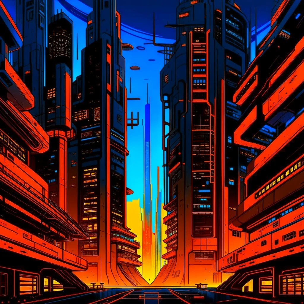 cyberpunk retro futuristic capital for comics orange