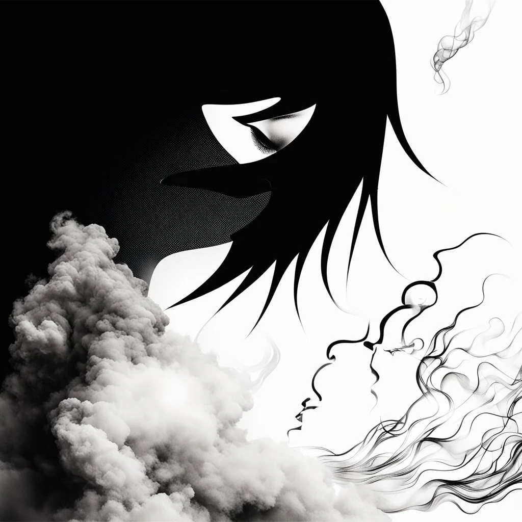 two human faces intermingled in a cloud of smoke, surreal