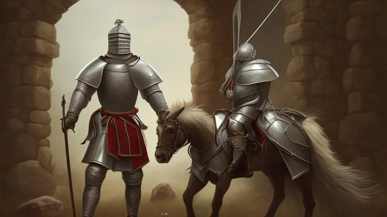 knight in full armour in medieval castle