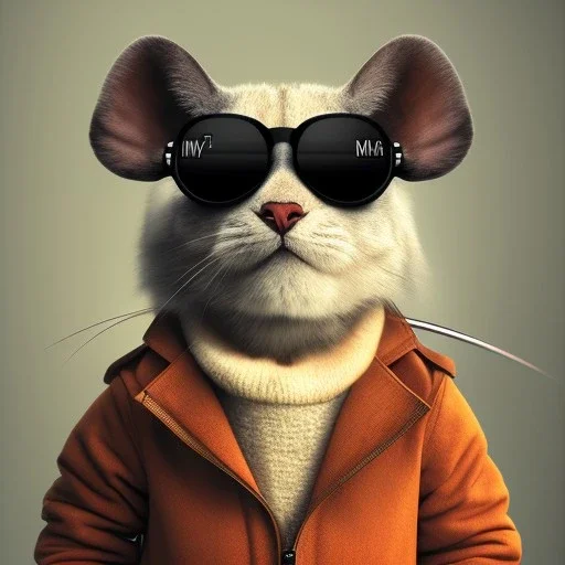 male with the head of a cute mouse wearing sunglasses, dramatic, dramatic lighting, volumetric lighting, hyperrealism, 8k, high quality, photorealistic, lot of details