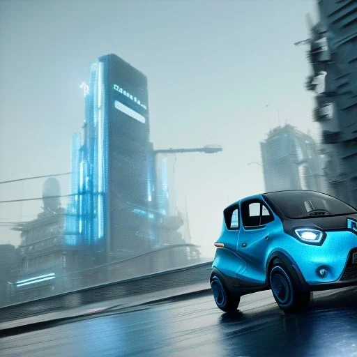 Renault Zoë, futuristic city, blue,