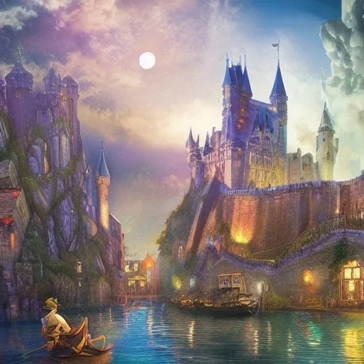 A magical canal city of wizards, witches and warlocks with a castle Andy Catling style